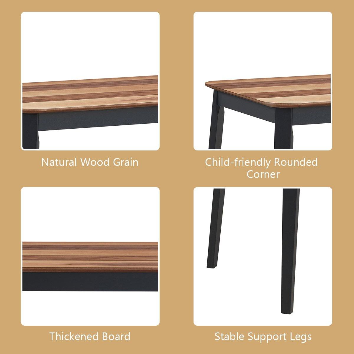 Wood Dining Table, Rectangular Kitchen Table (Walnut & Black) - Giantexus