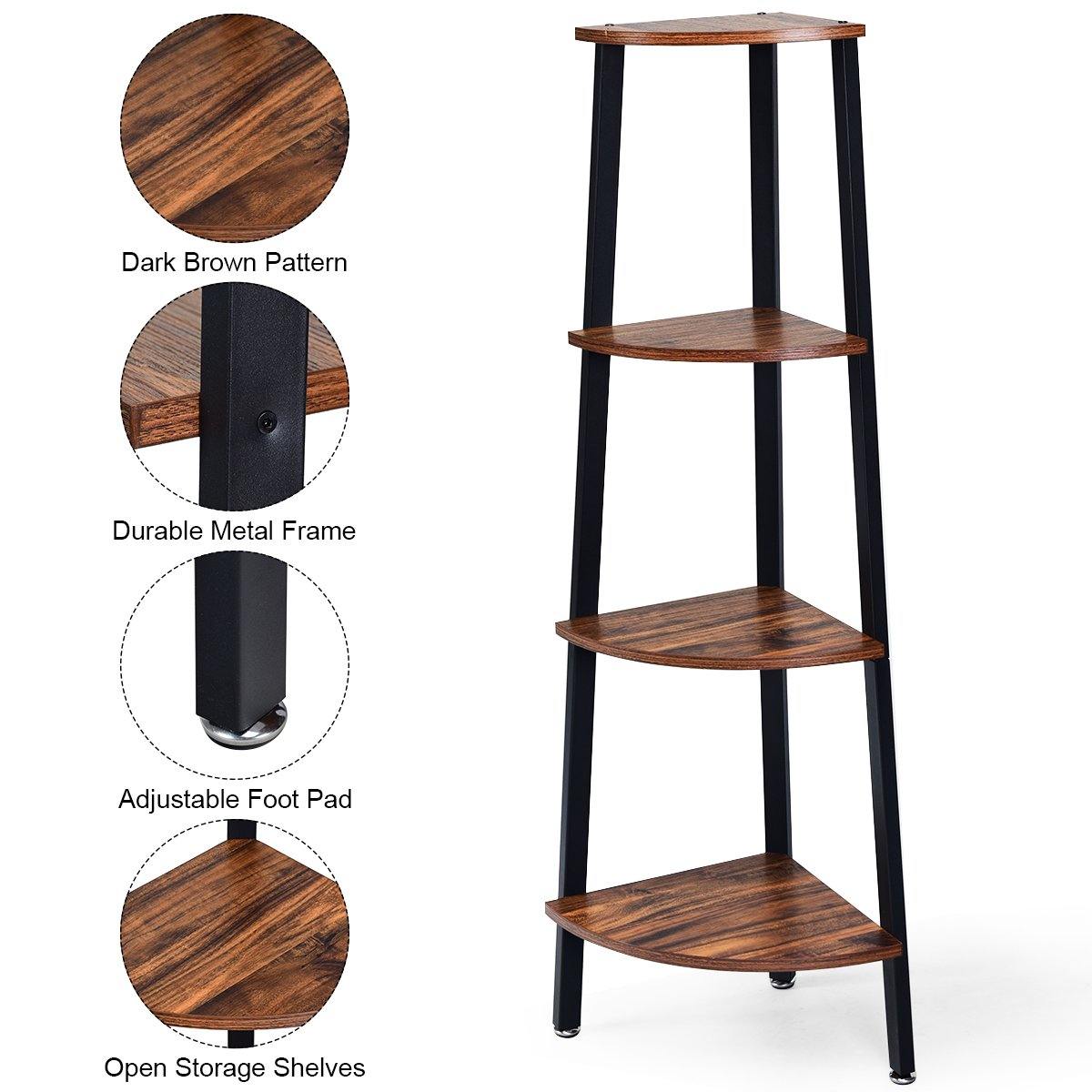 4-Tier Corner Shelf Industrial Multipurpose Bookcase - Giantexus