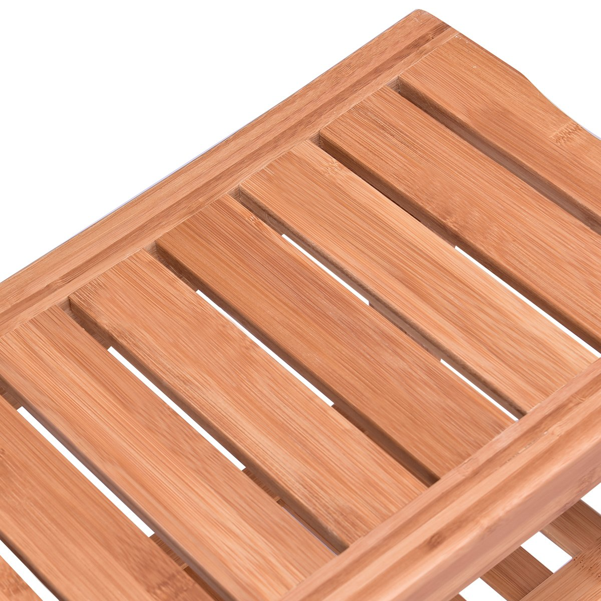 Bamboo Shower Bench Seat with Storage Shelf - Giantexus