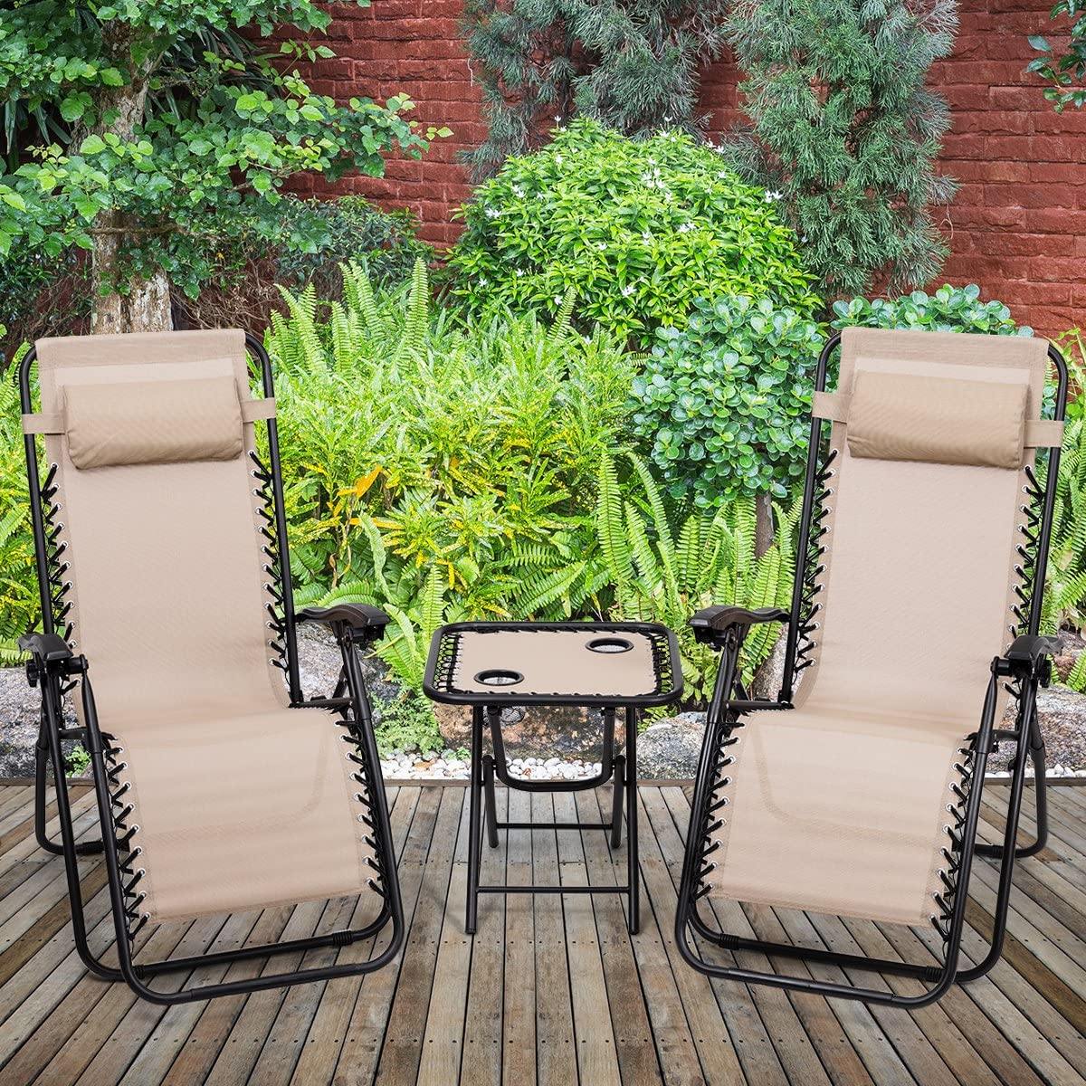 3 PCS Zero Gravity Chair Patio Chaise Lounge Chairs Outdoor Yard - Giantexus