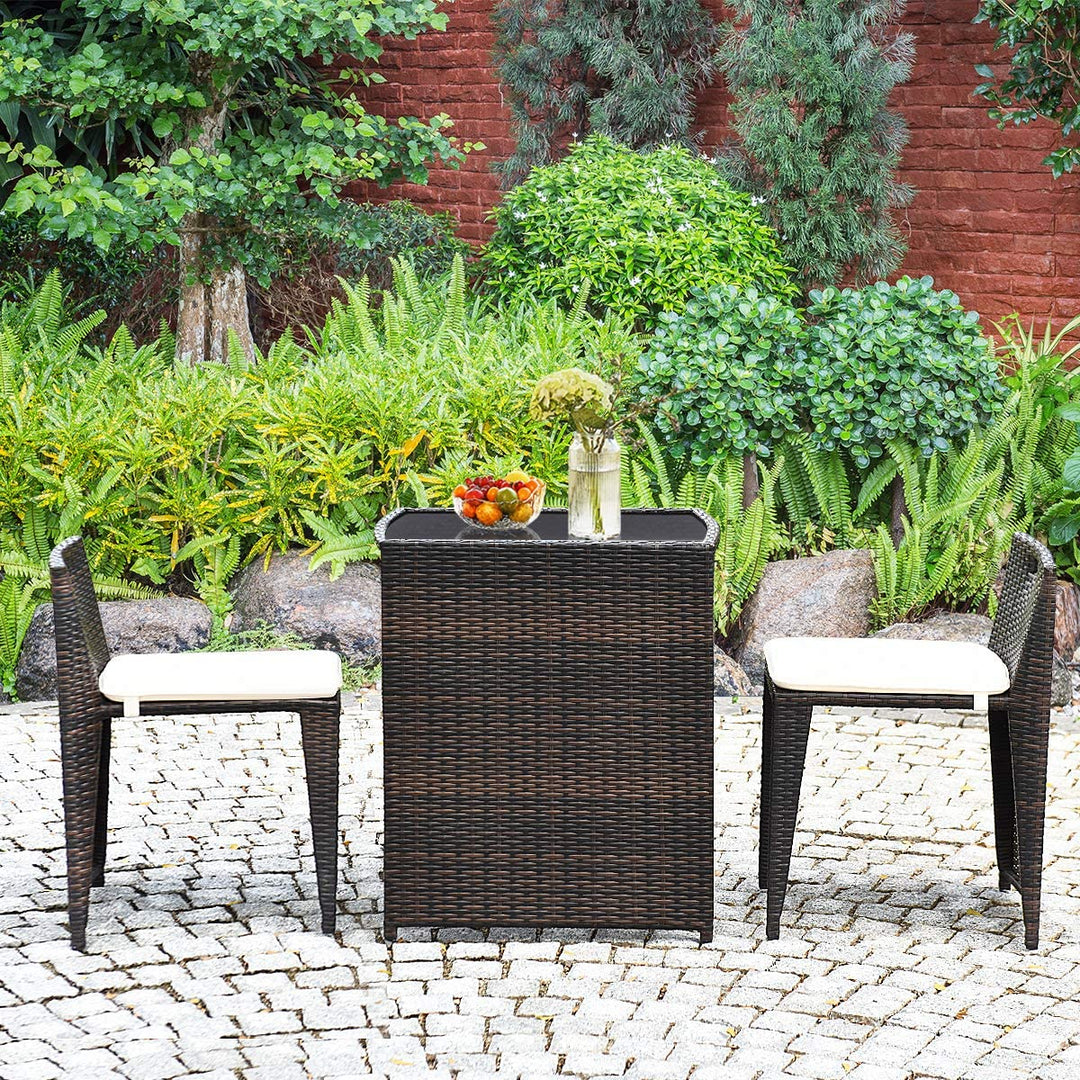 Giantex 3 PCS Cushioned Outdoor Wicker Patio Set Convention Bistro Set Garden Lawn Sofa Furniture (Light Brown)