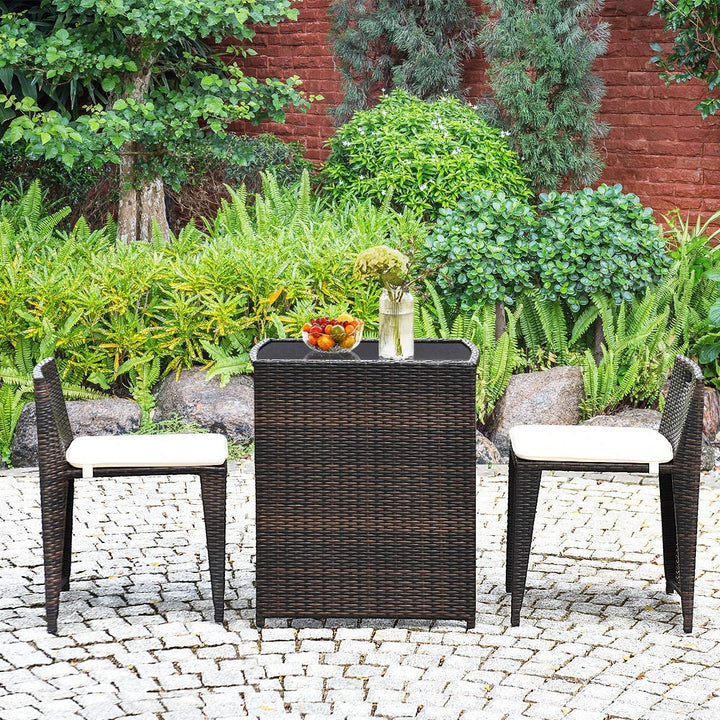 Giantex 3 PCS Cushioned Outdoor Wicker Patio Set Convention Bistro Set Garden Lawn Sofa Furniture (Light Brown)