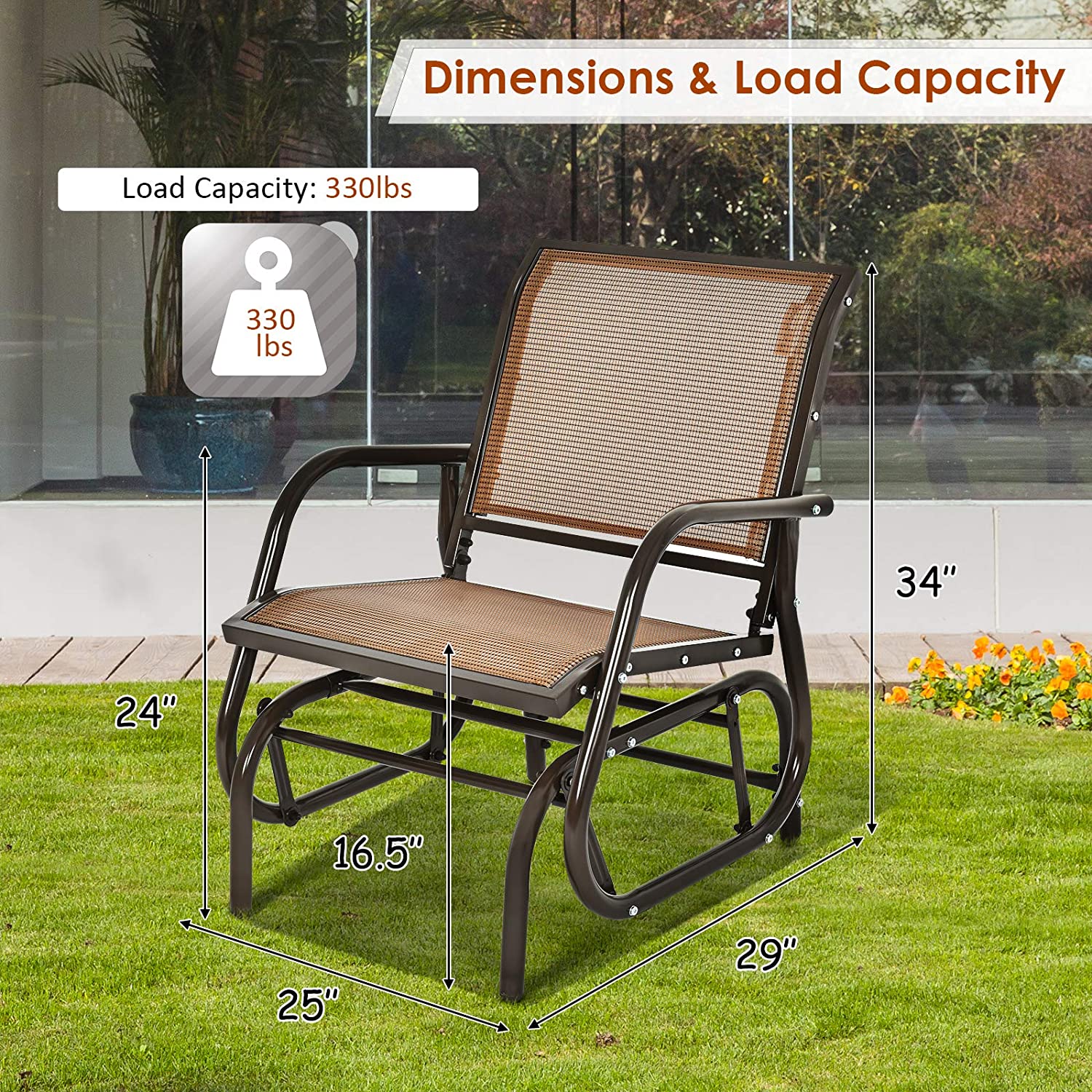 Swing Glider Chair W/Study Metal Frame Comfortable Patio Chair