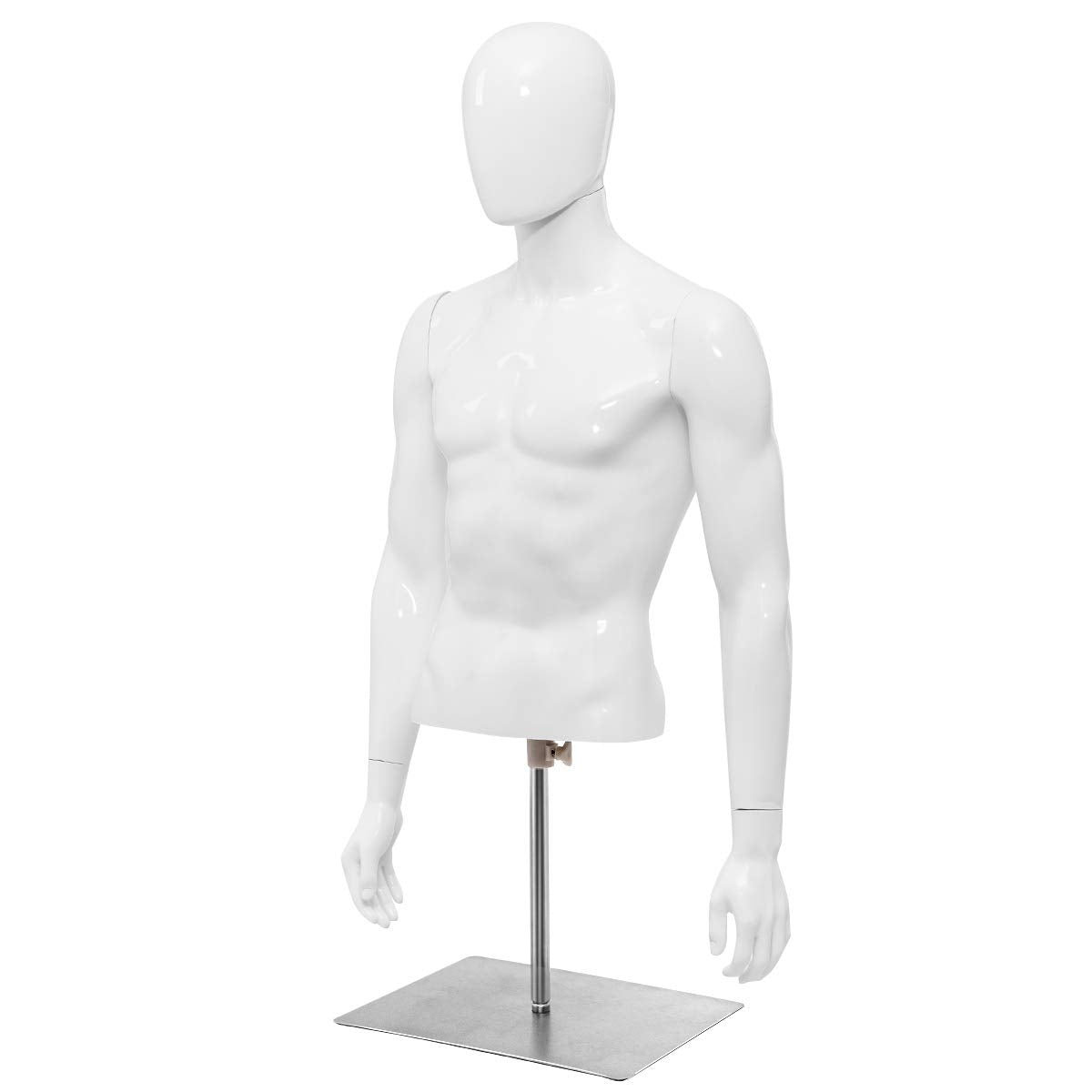 Giantex Male Mannequin Torso Adjustable Height Detachable Arms Dress Form Display w/Metal Stand, Bright White