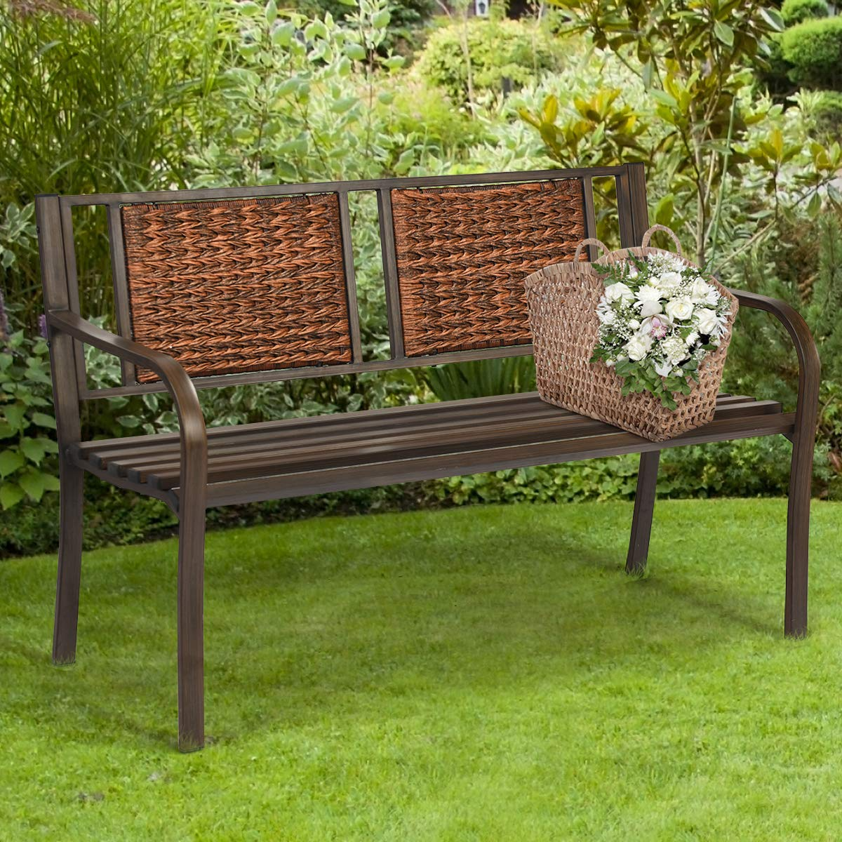 Giantex Patio Garden Bench Heavy-Duty Ergonomic Loveseat W/Powder Coated Steel Frame