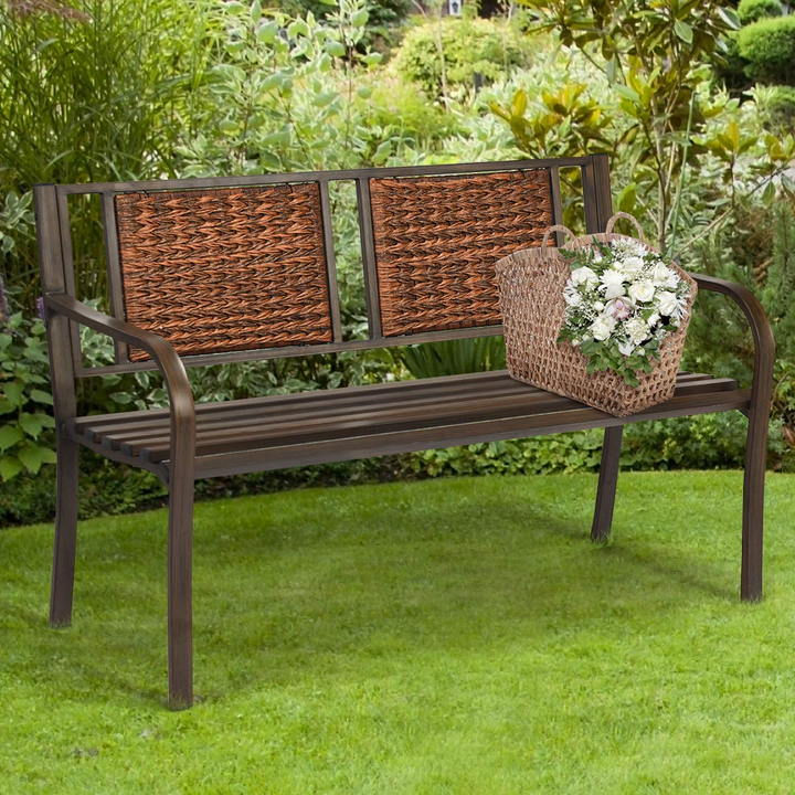 Giantex Patio Garden Bench Heavy-Duty Ergonomic Loveseat W/Powder Coated Steel Frame