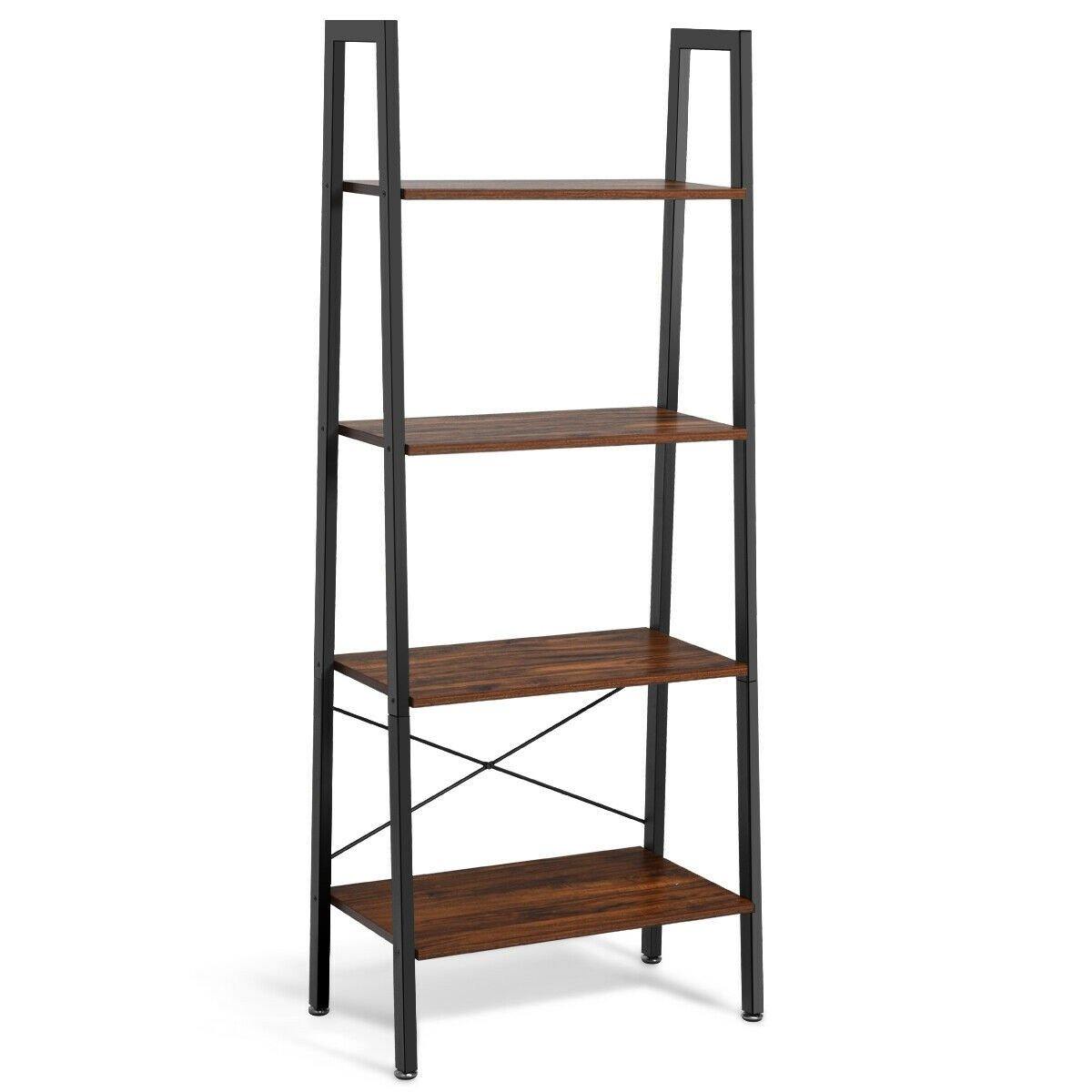 Ladder Shelf 4-Tier Industrial Bookshelf Storage Rack - Giantexus