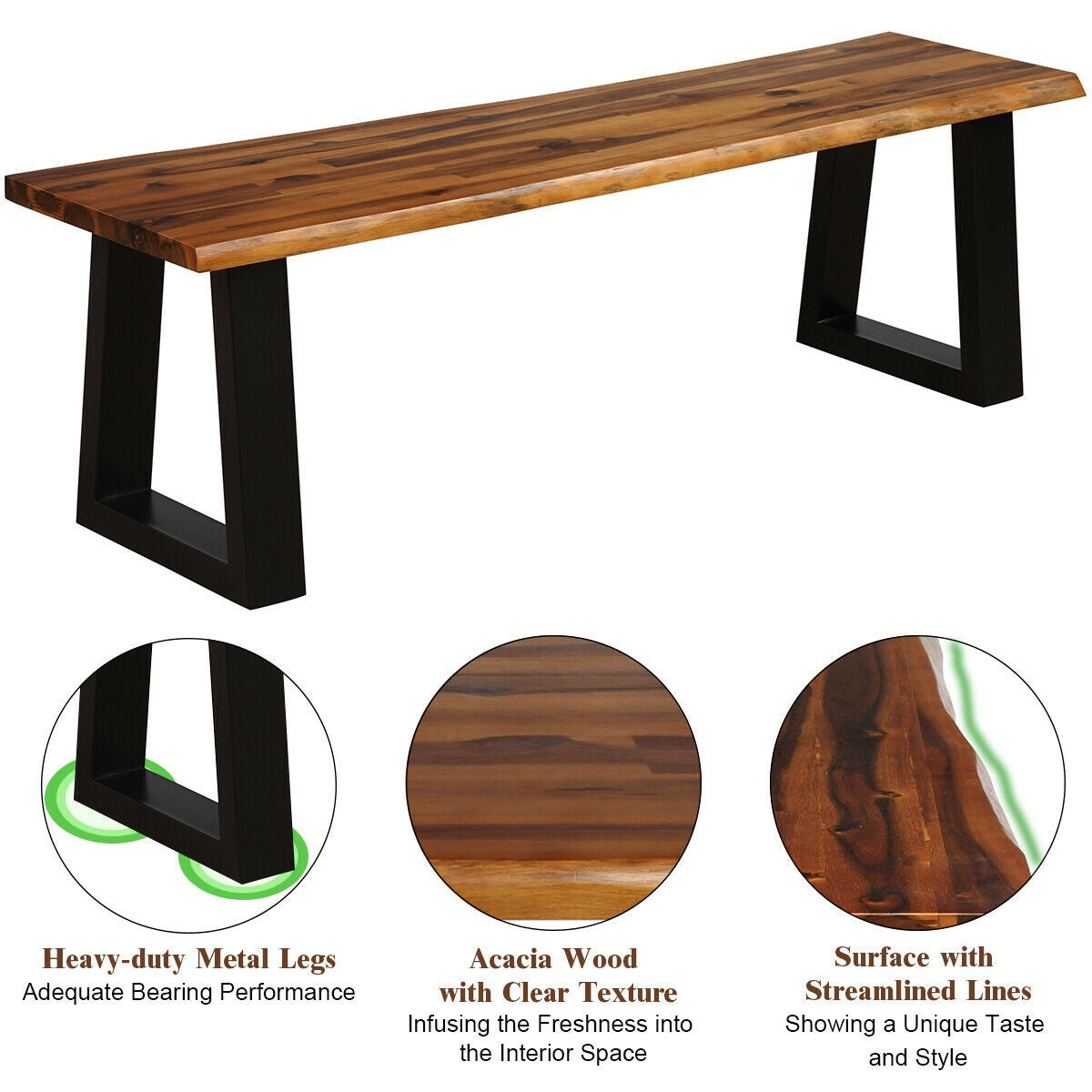 Giantex Wooden Dining Bench Seating Rustic Indoor &Outdoor Furniture (Rustic Brown&Black)