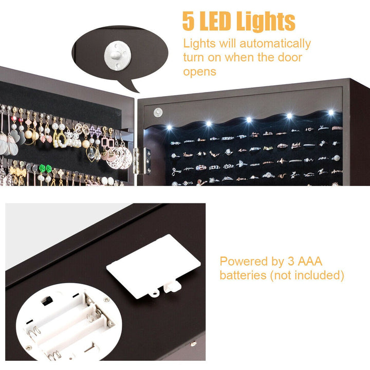 CHARMAID | 5 LEDs Jewelry Armoire Wall Mounted/Door Hanging Mirror - Giantexus