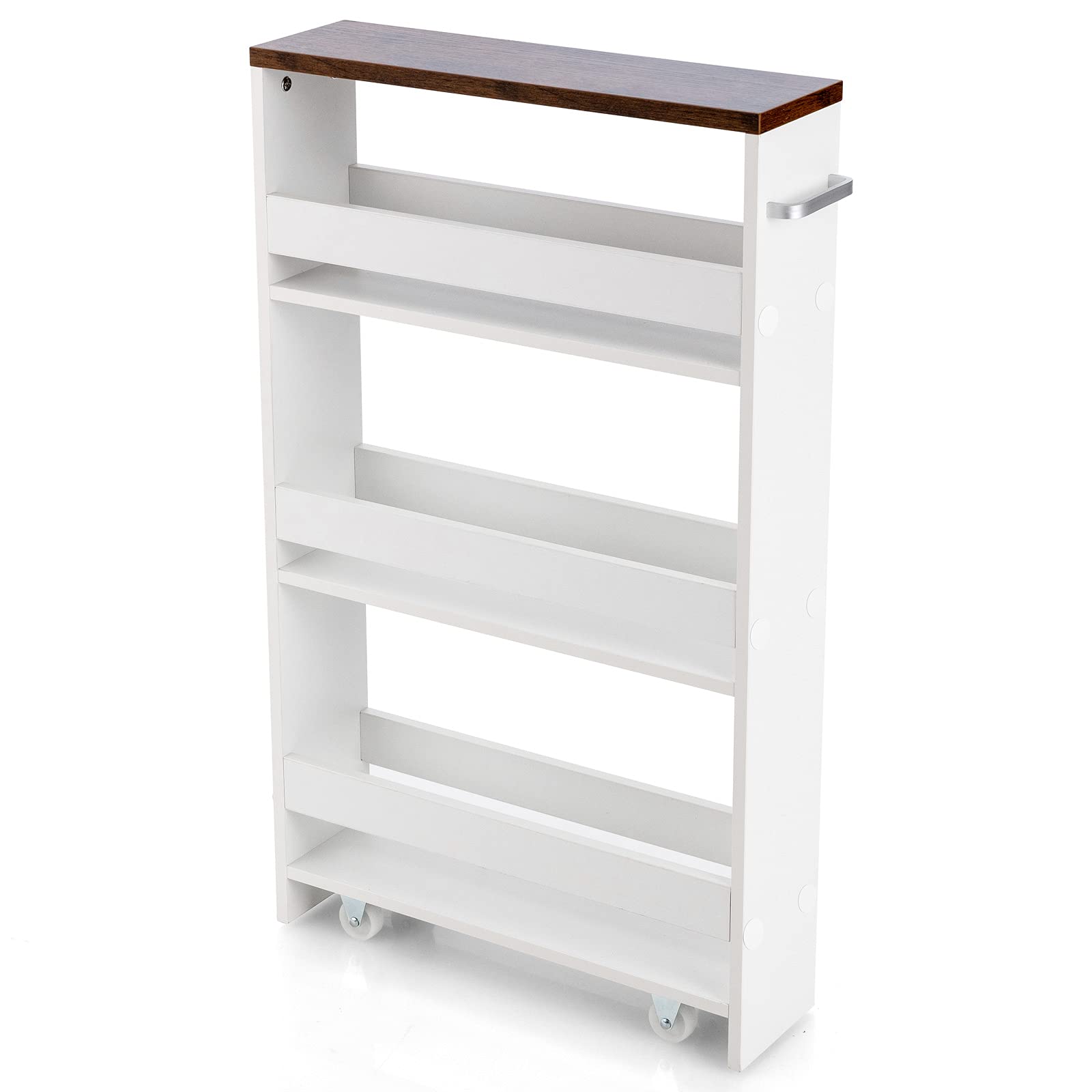 Giantex Kitchen Slim Storage Cart 4 Tier, Rolling Side Storage Cabinet w/Handle