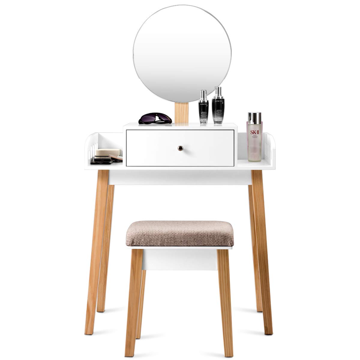 Giantex Vanity Table Set with Height Adjustable Round Mirror