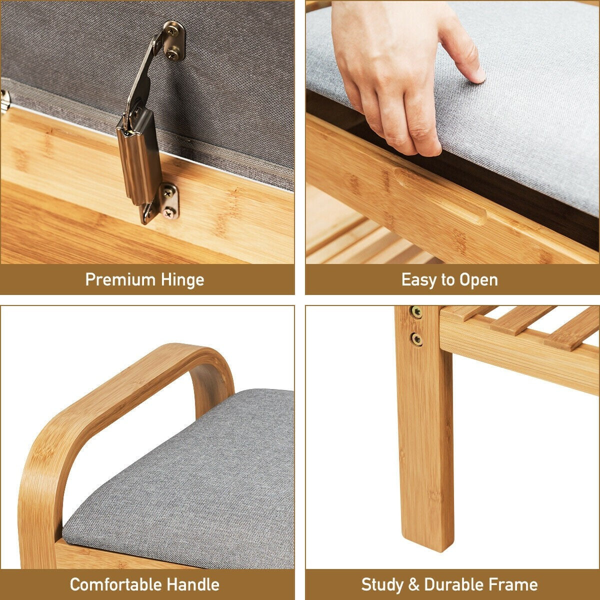 Giantex Shoe Rack Bench with Storage, Bamboo Storage Bench with Cushioned Seat, Holds Up to 330 LBS