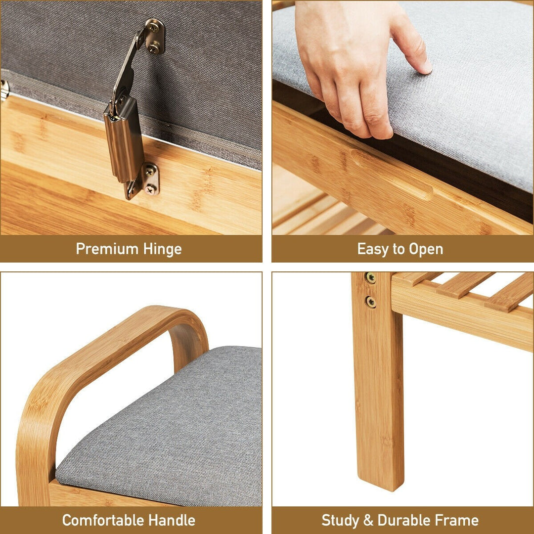 Giantex Shoe Rack Bench with Storage, Bamboo Storage Bench with Cushioned Seat, Holds Up to 330 LBS