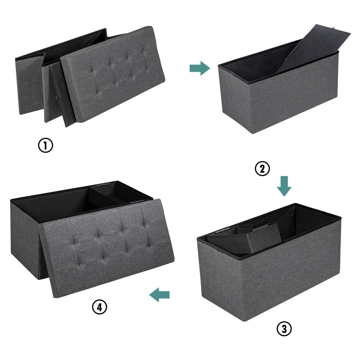 Storage Ottoman Footrest 31.5 Inch Fold-able Toy Organizers