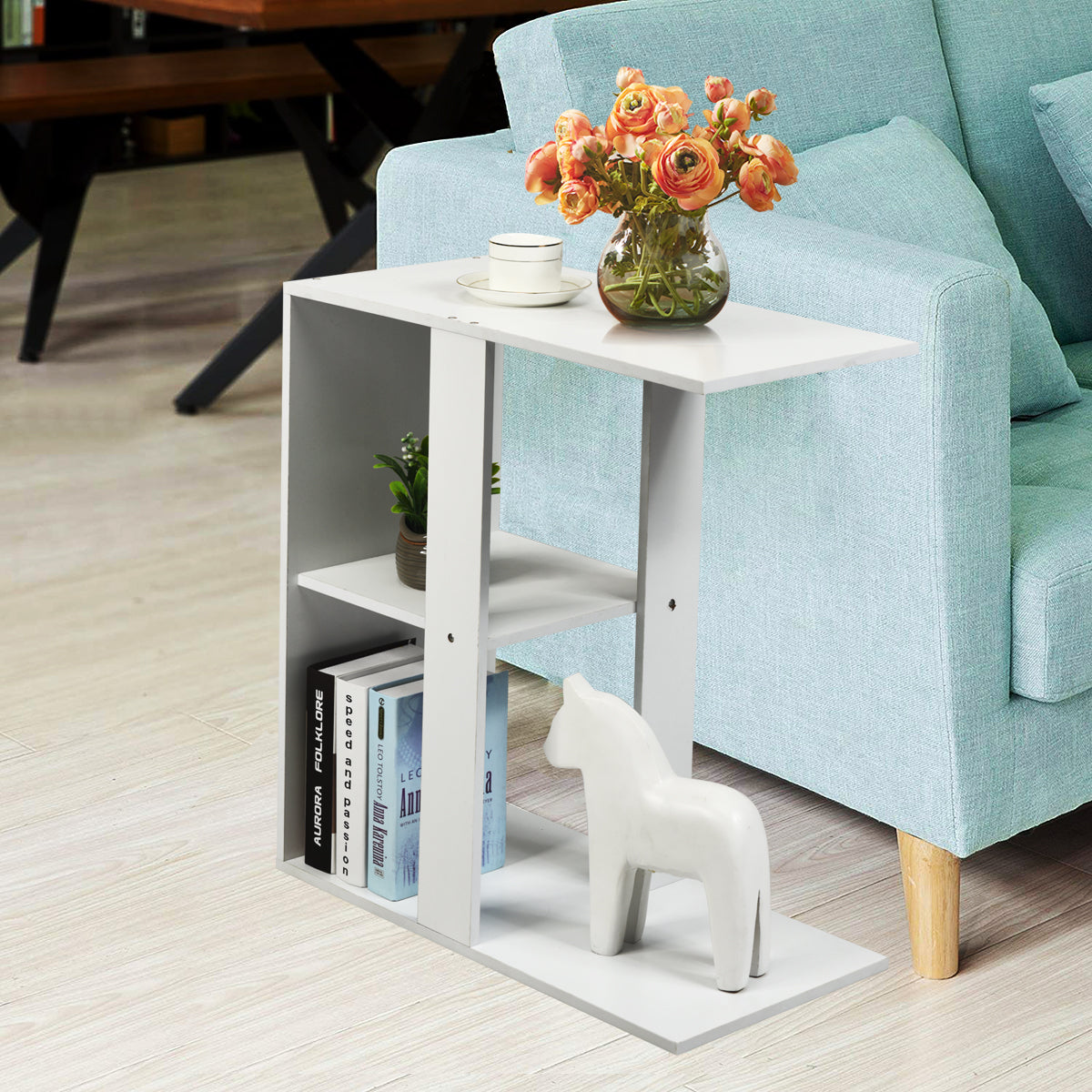 Giantex End Table C Shaped Side Table with Storage Shelf Snack Table TV Tray for Coach