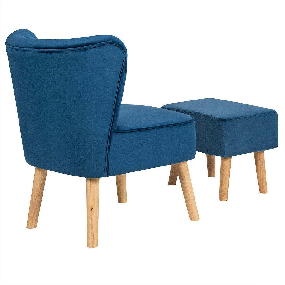 Modern Accent Chair Ottoman Set, Armless Slipper Sofa Chair with Footstool - Giantexus