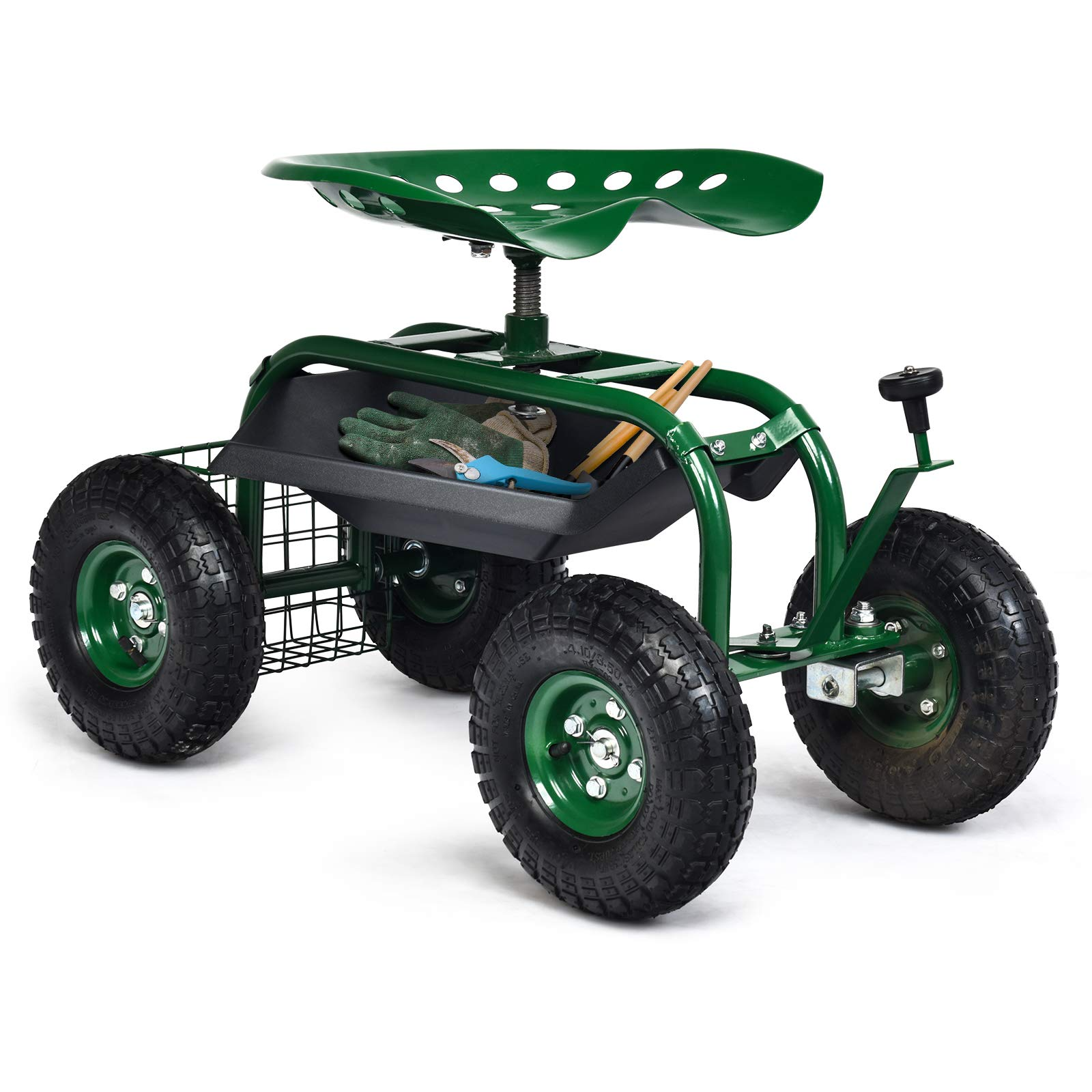 Giantex Mobile Garden Workseat, Lawn Wagon Cart (Green)