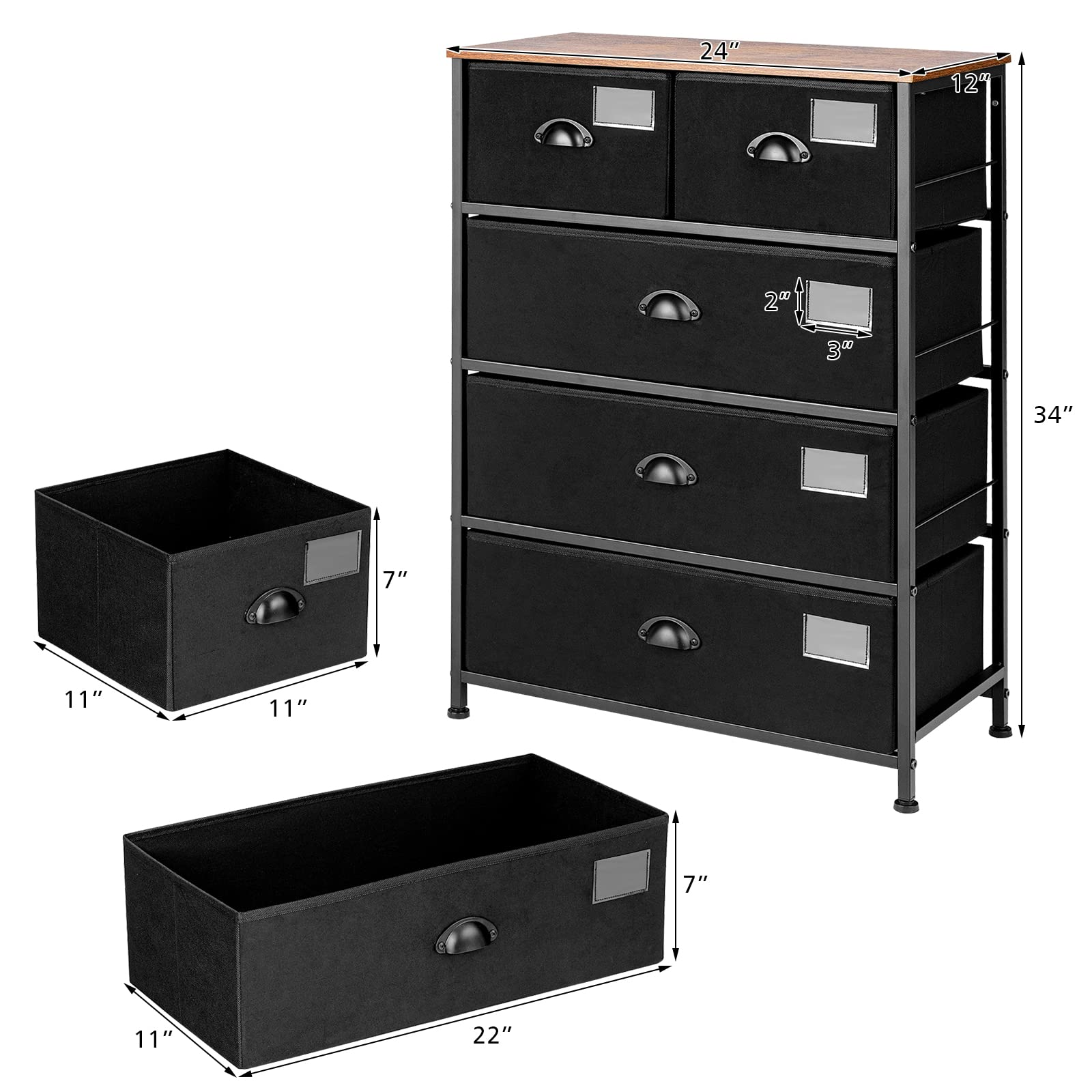Giantex 5 drawer Dresser Fabric Storage Organizer with Adjustable Foot Pads & Folding Bin