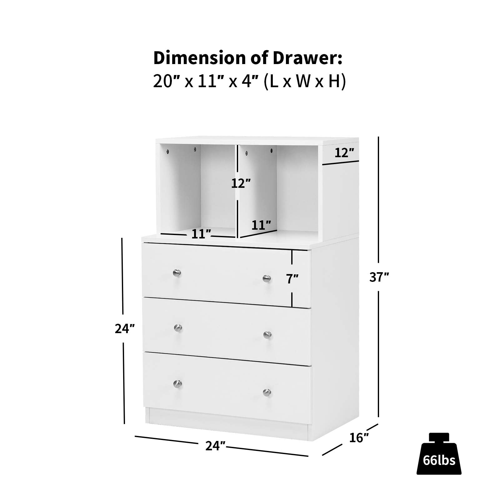 Dresser with 3 Drawers and 2 Cubbies Functional Organizer