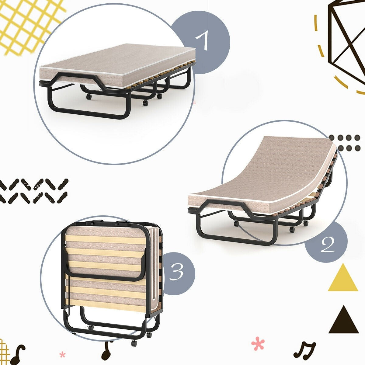 Rollaway Folding Bed with 4 Inch Mattress