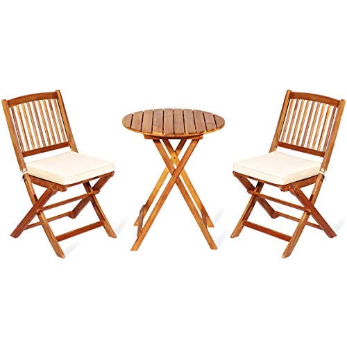 Giantex 3Pcs Patio Bistro Set, Wood Folding Table Set