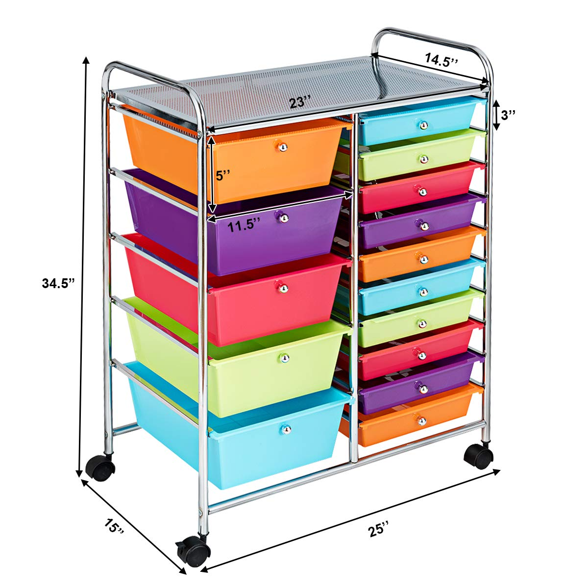 15-Drawer Organizer Cart Office School Rolling Storage Cart - Giantex