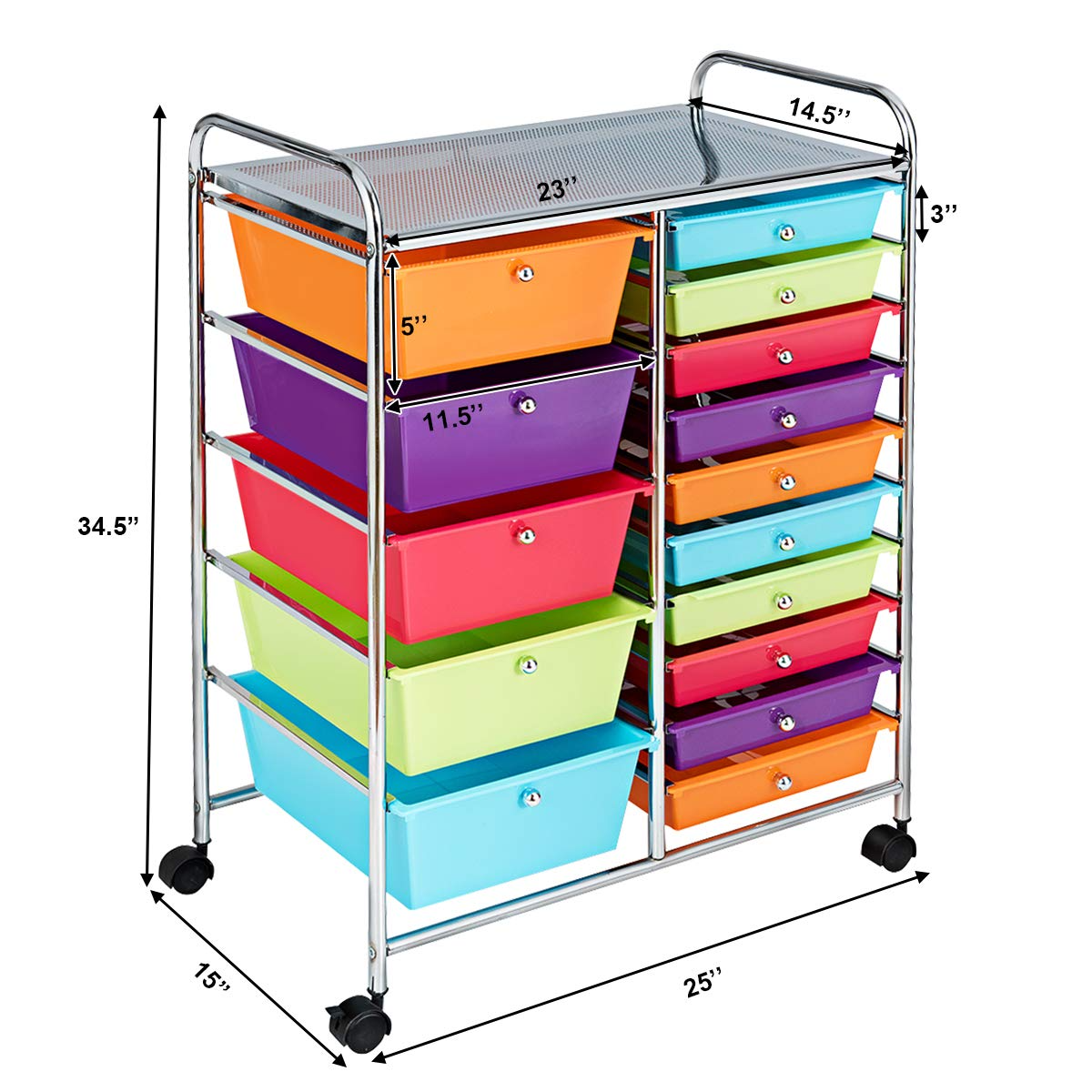Giantex 15-Drawer Organizer Cart Office School Rolling Storage Cart
