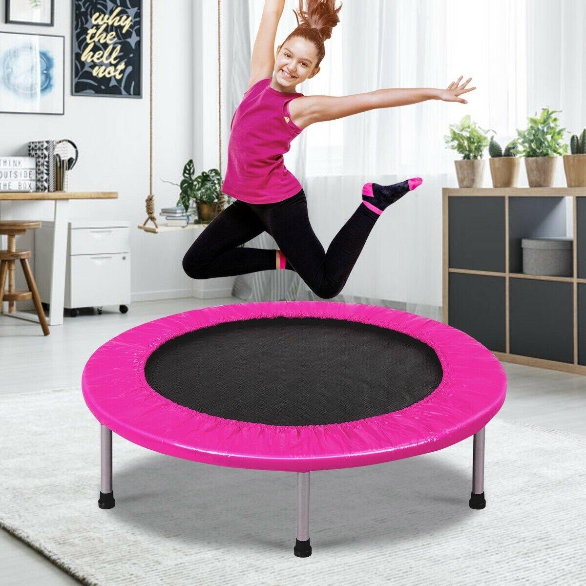 Mini Fitness Trampoline for Adults and Kids, 38 Inch Rebounder Trampoline - Giantexus