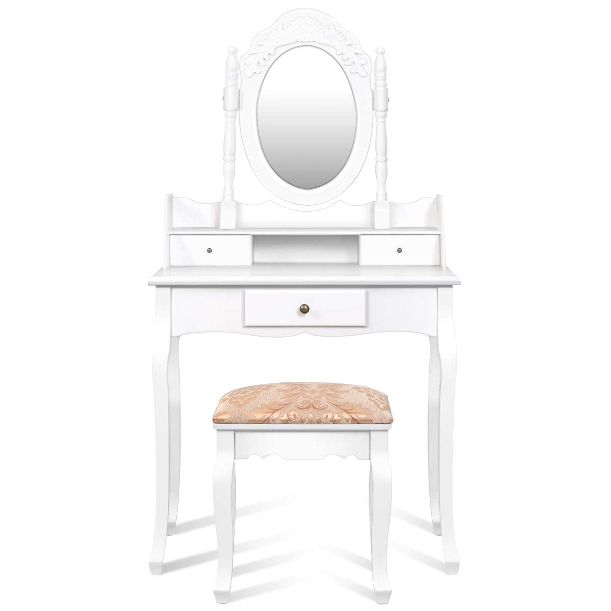 Giantex Bedroom Bathroom Makeup Table with Rotatable Mirror for Girls Women (White)