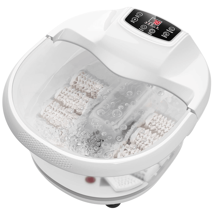 Giantex Foot Spa Bath Massager with Heat Bubbles, 6 Motorized Massage Rollers, Fast Heating, Red Light, Adjustable Temperature & Time (Blue/White) - Giantexus