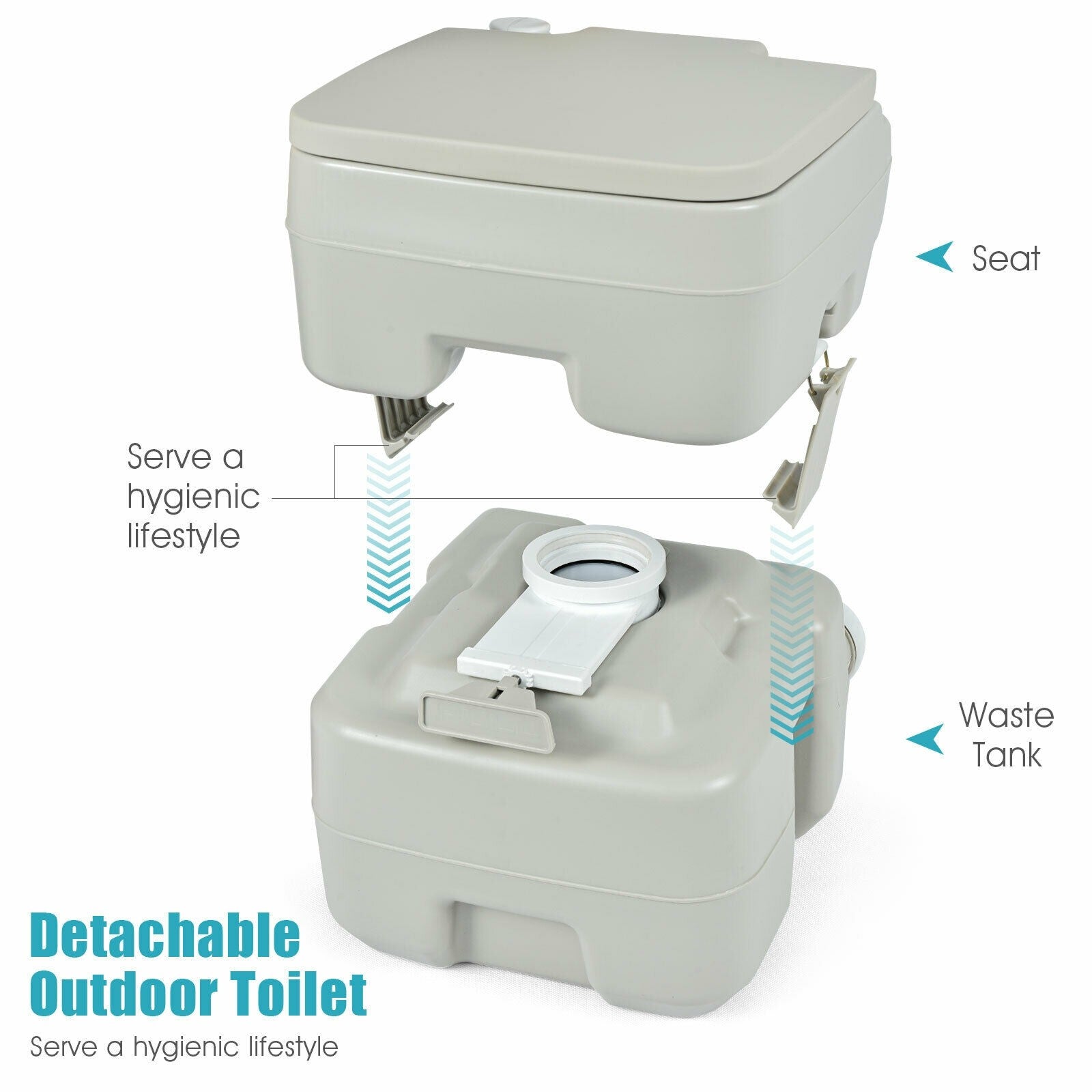 Portable Toilet 5.3 Gallon with Powerful Push Pump