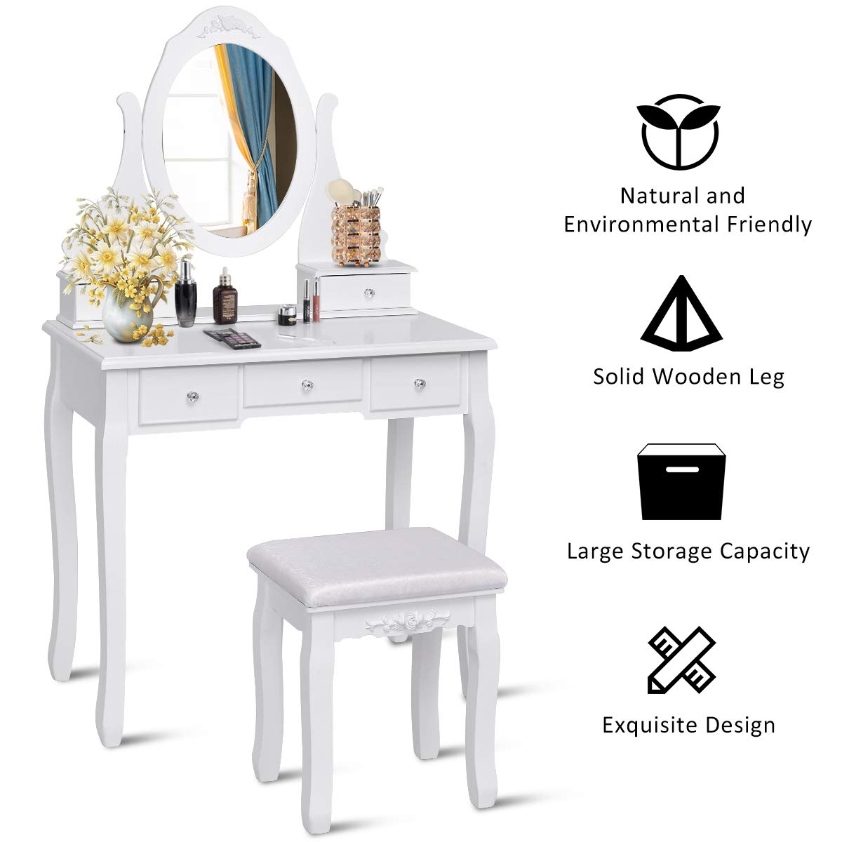 Giantex Makeup Dressing Table Large Storage with 5 Drawers
