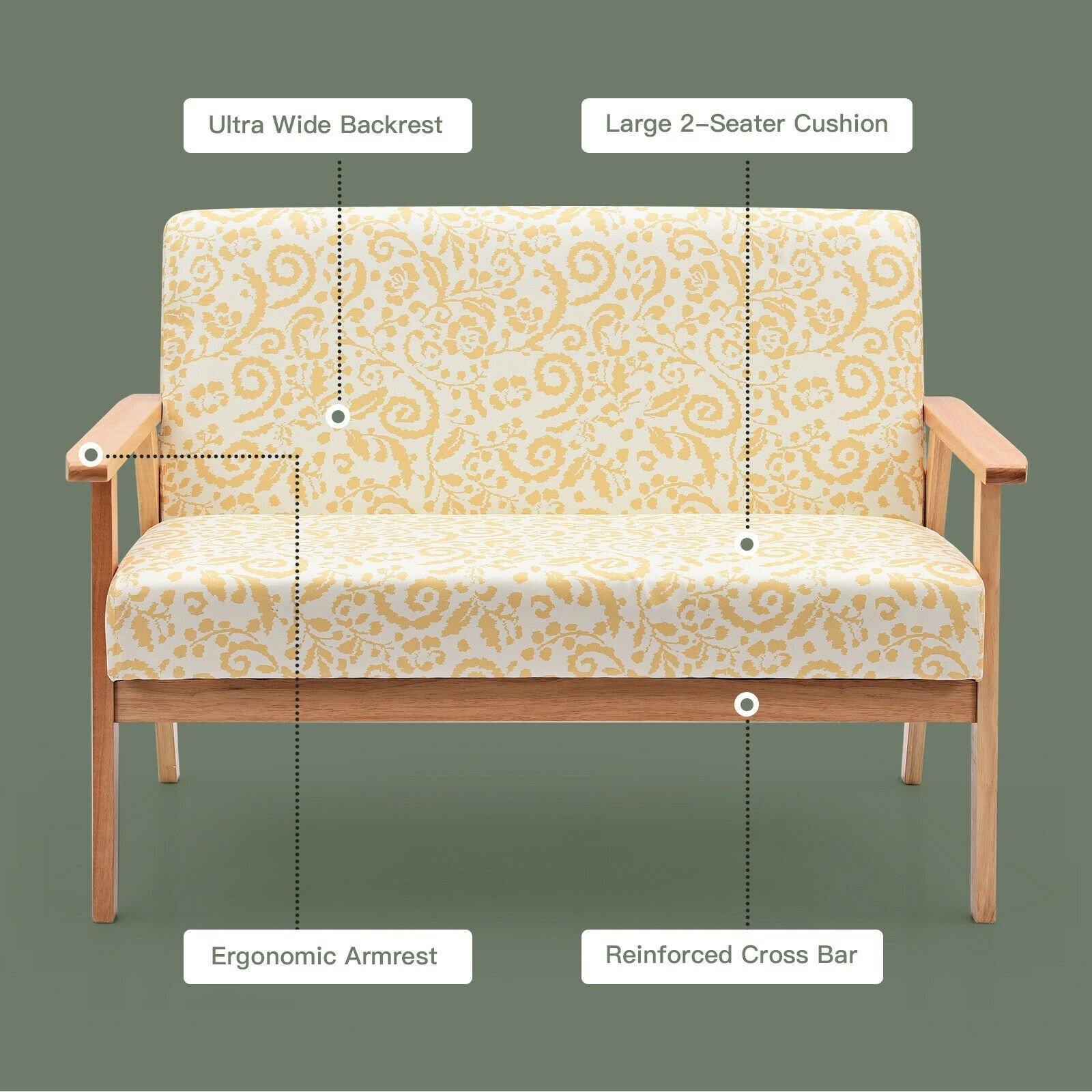 Giantex Mid-Century Wooden Loveseat, Upholstered Wooden Lounge Accent Chair - Giantexus