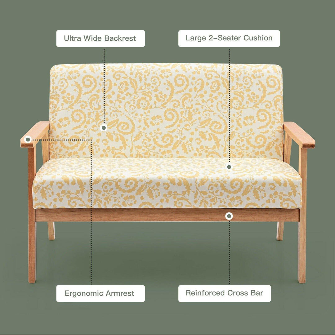 Giantex Mid-Century Wooden Loveseat, Upholstered Wooden Lounge Accent Chair - Giantexus