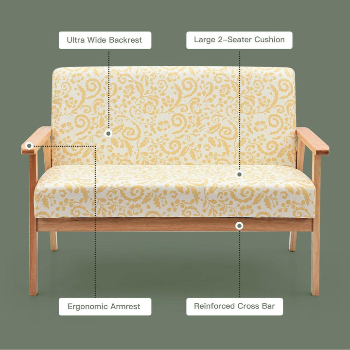 Giantex Mid-Century Wooden Loveseat, Upholstered Wooden Lounge Accent Chair - Giantexus