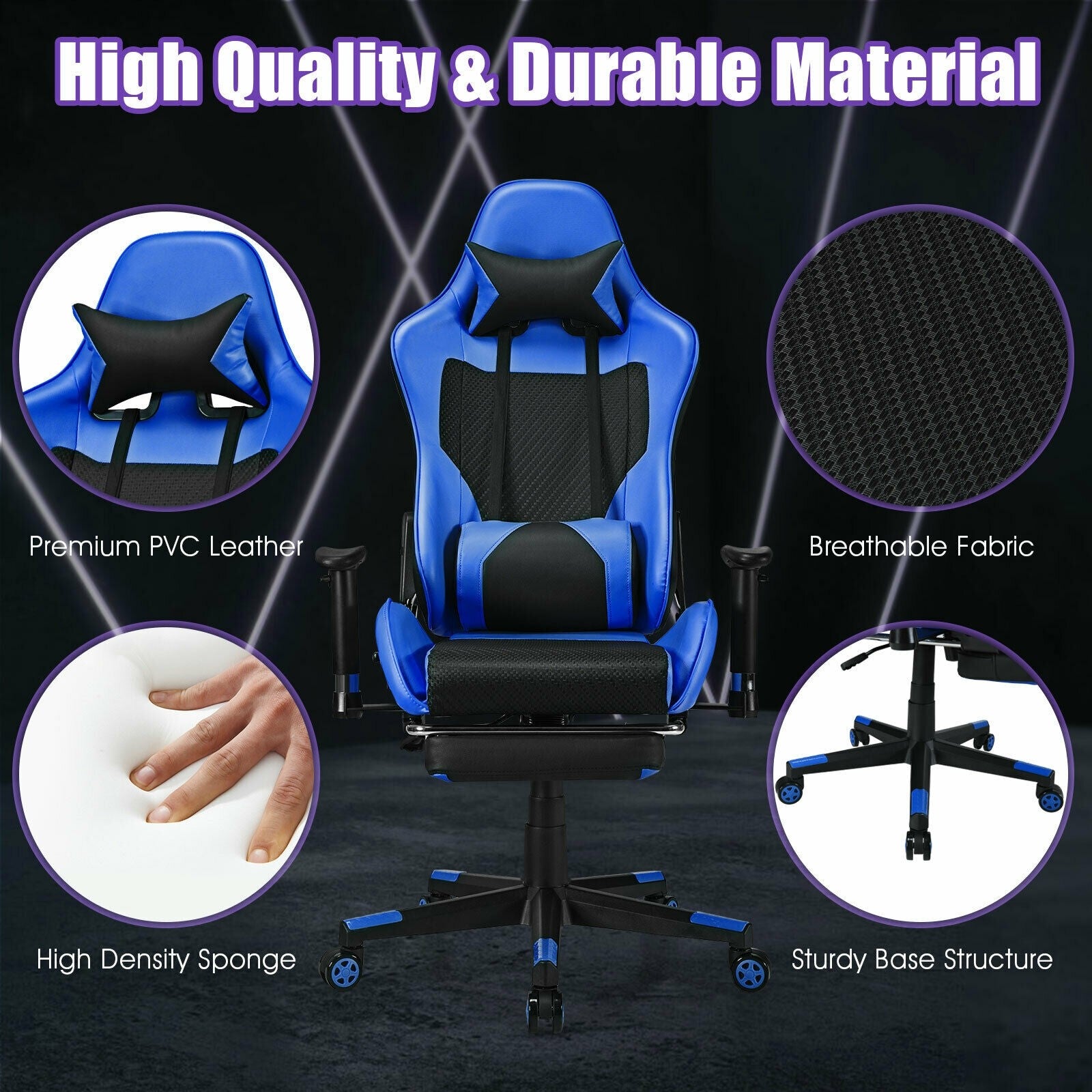 Massage Gaming Chair, Adjustable High Back with Health Massager Lumbar Support