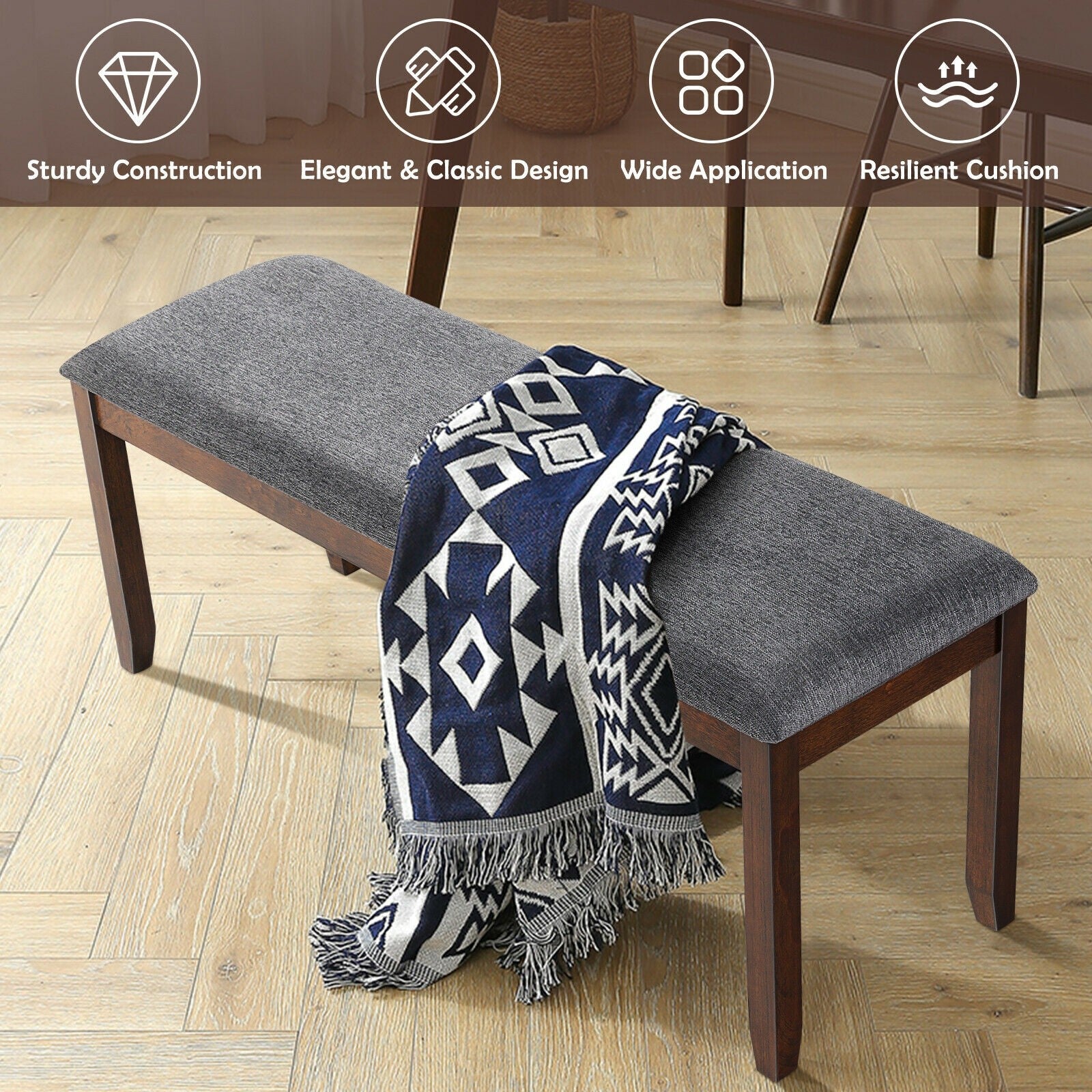 Giantex Dining Room Bench, Wood Kitchen Table Bench with Upholstered, 47.5 x 15.5 x 19.5 Inches Ottoman Bench