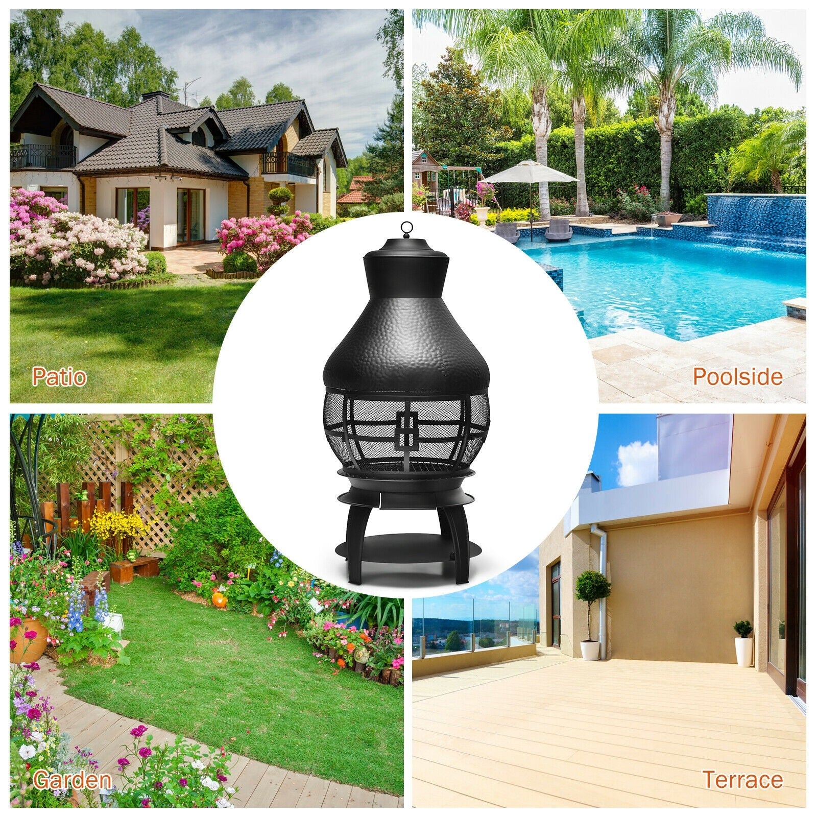 Wood Burning Chiminea, Heavy Duty Fireplace Wooden Chiminea Fire Pit