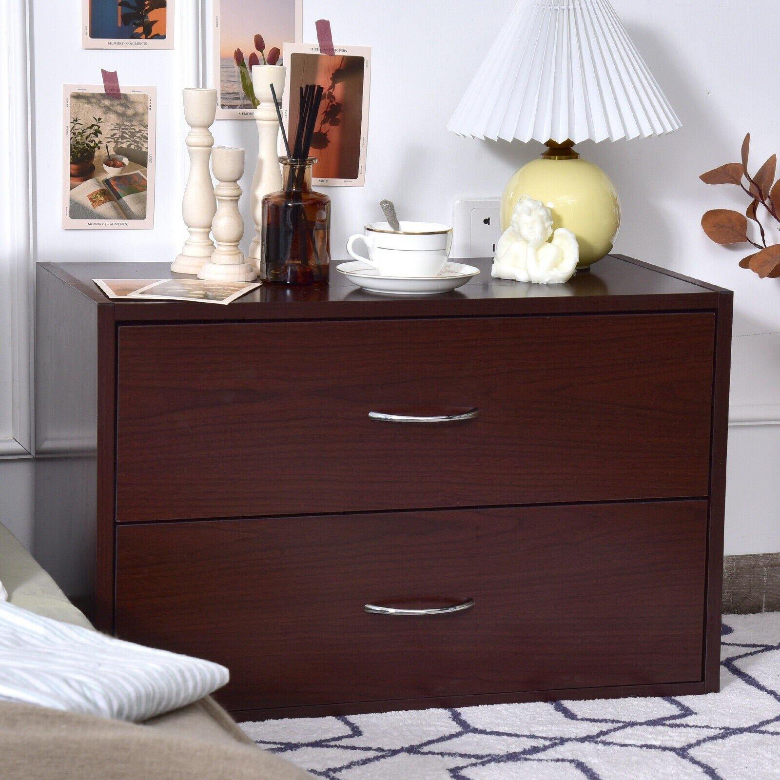 2-Drawer Dresser Retro Stackable Storage Cabinet with Handles - Giantexus