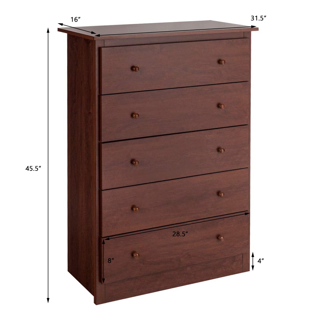Giantex 5 Drawer Chest, Storage Dresser, Wooden Clothes Organizer