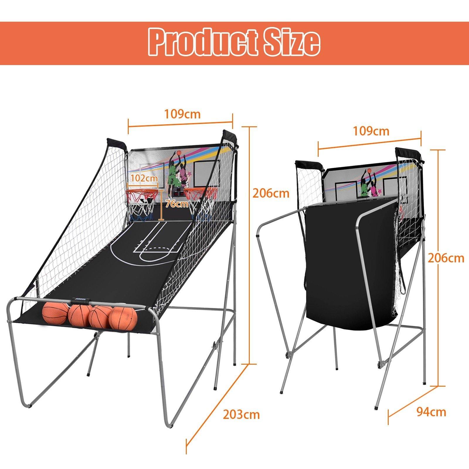 Foldable Basketball Arcade Game, 8 Game Options, Electronic Double Shot 2 Player w/ 4 Balls and LED Scoring System - Giantexus