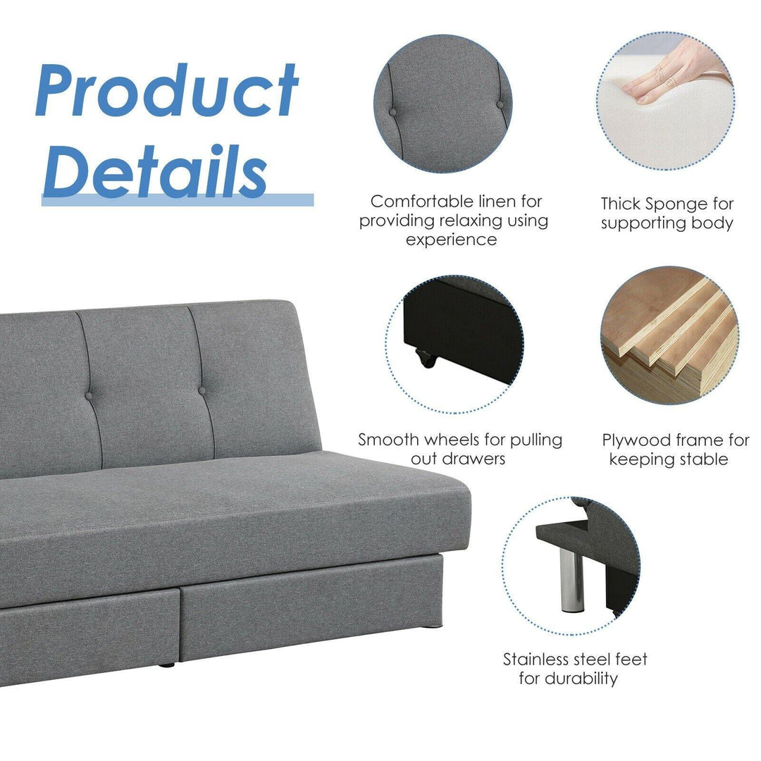 3-Seat Convertible Sofa Bed,Long Sofa w/ 2 Large Drawers, Ergonomic Sleeper w/ 3 Adjustable Angles - Giantexus