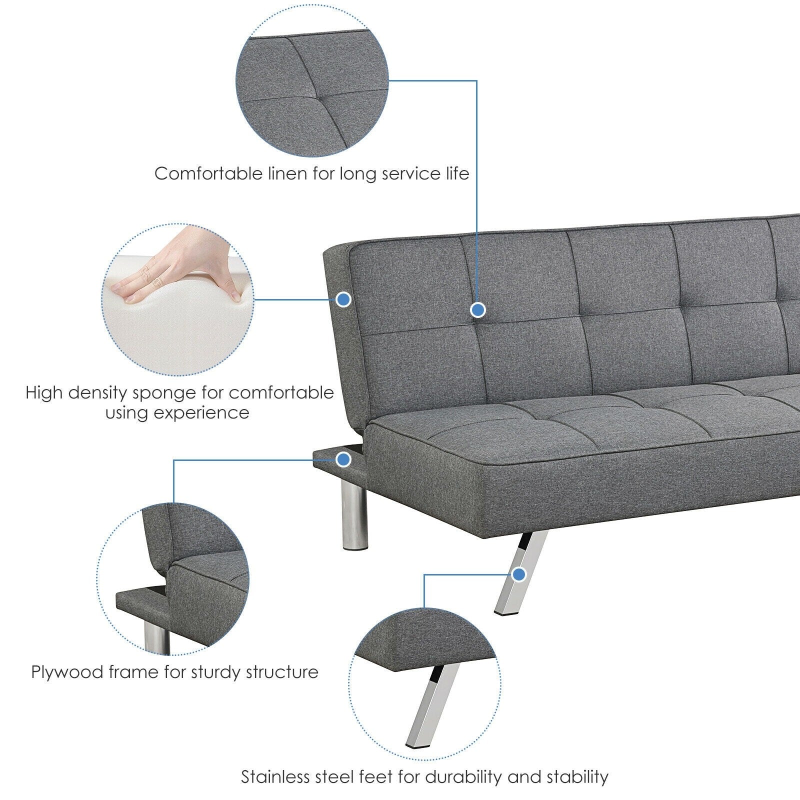Giantex 3-Seat Convertible Sofa Bed, Sofa Bed w/ 3 Adjustable Angles