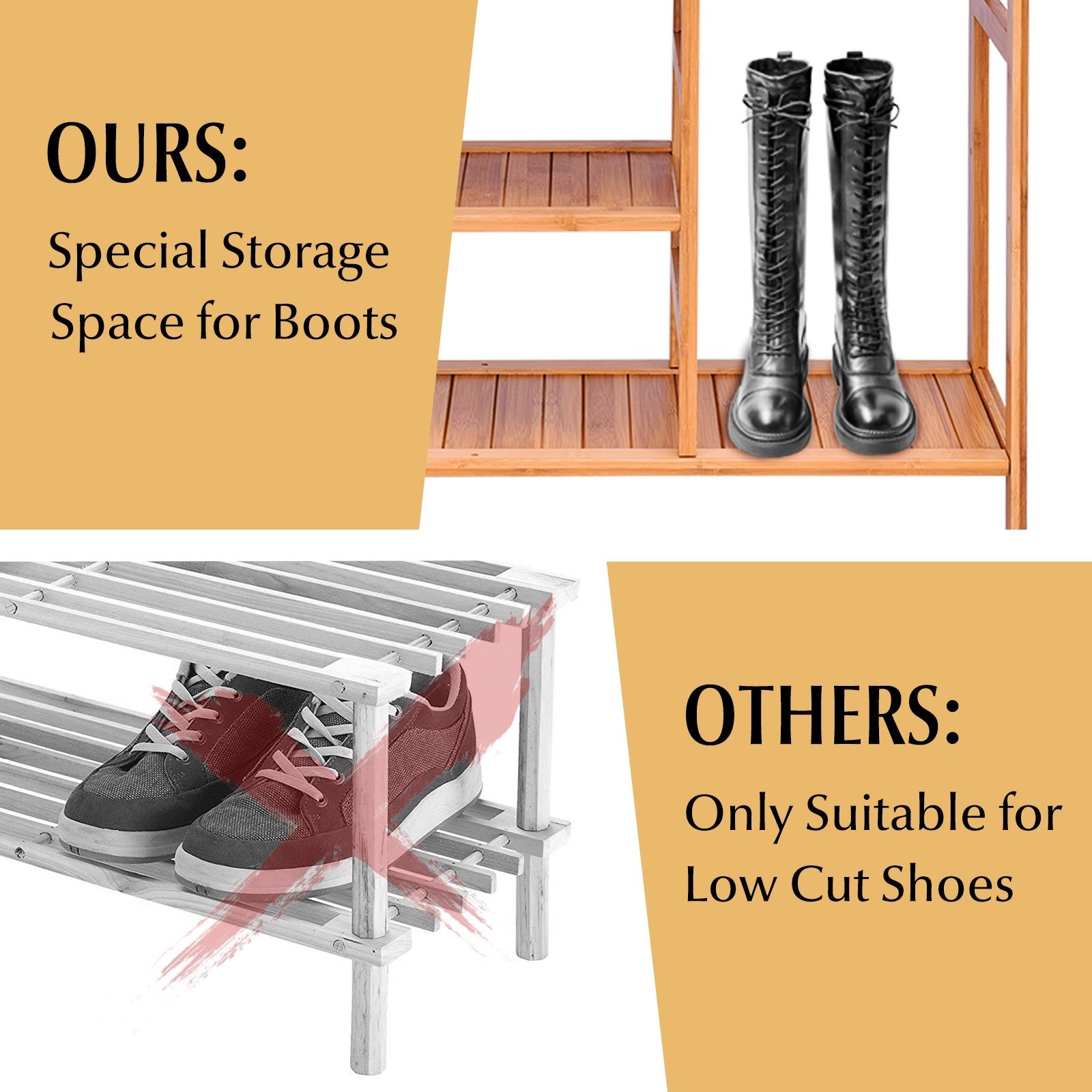 4-Tier Shoe Rack, Bamboo Shoe and Boot Rack 12-14 Pairs - Giantexus