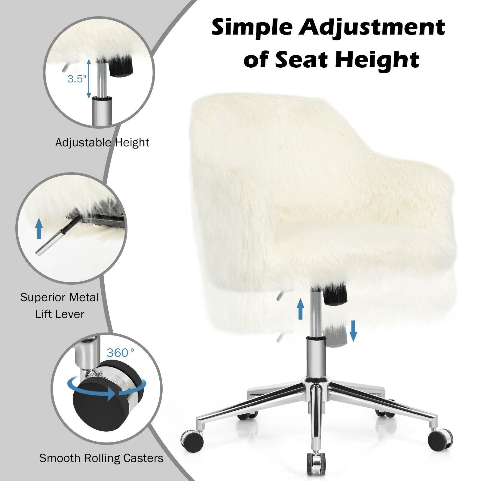  Fluffy Faux Fur Vanity Chair - Giantex