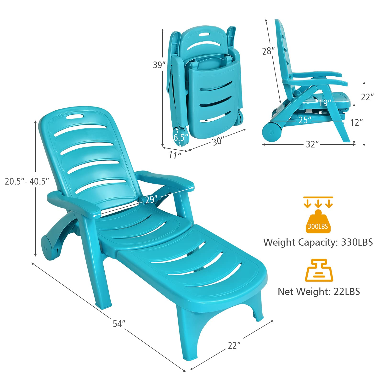  Patio Chaise Lounge Recliner on Wheels - Giantex