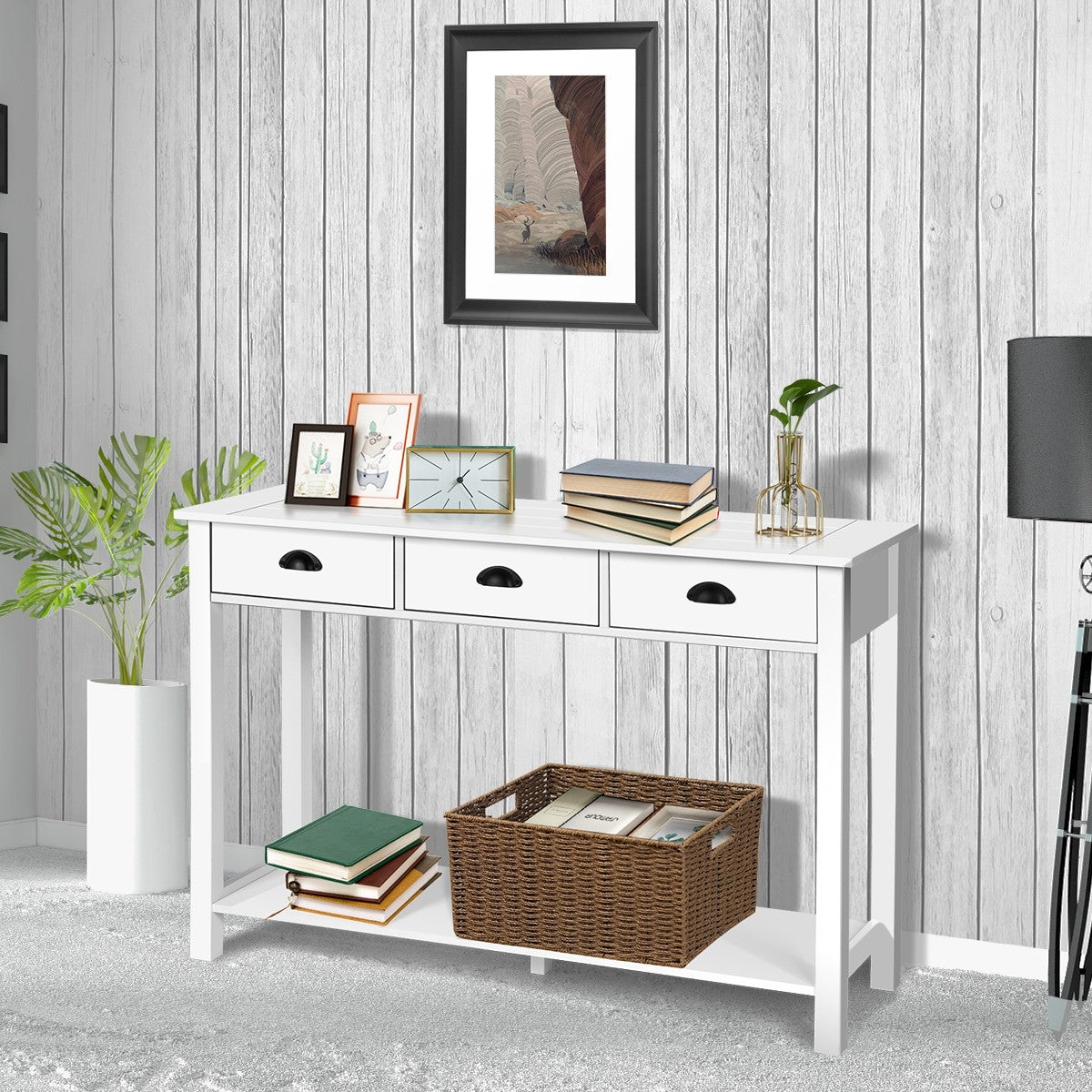Console Sofa Table with 3 Drawers, Sofa Side Table with Shelf