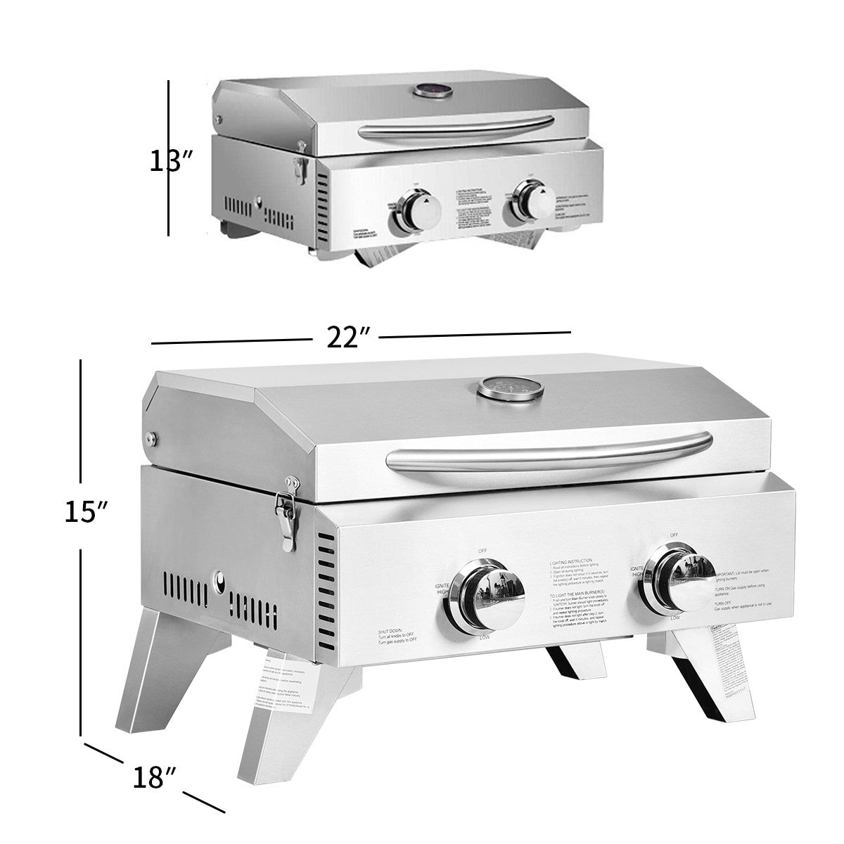 Propane TableTop Gas Grill Stainless Steel Two-Burner BBQ - Giantex