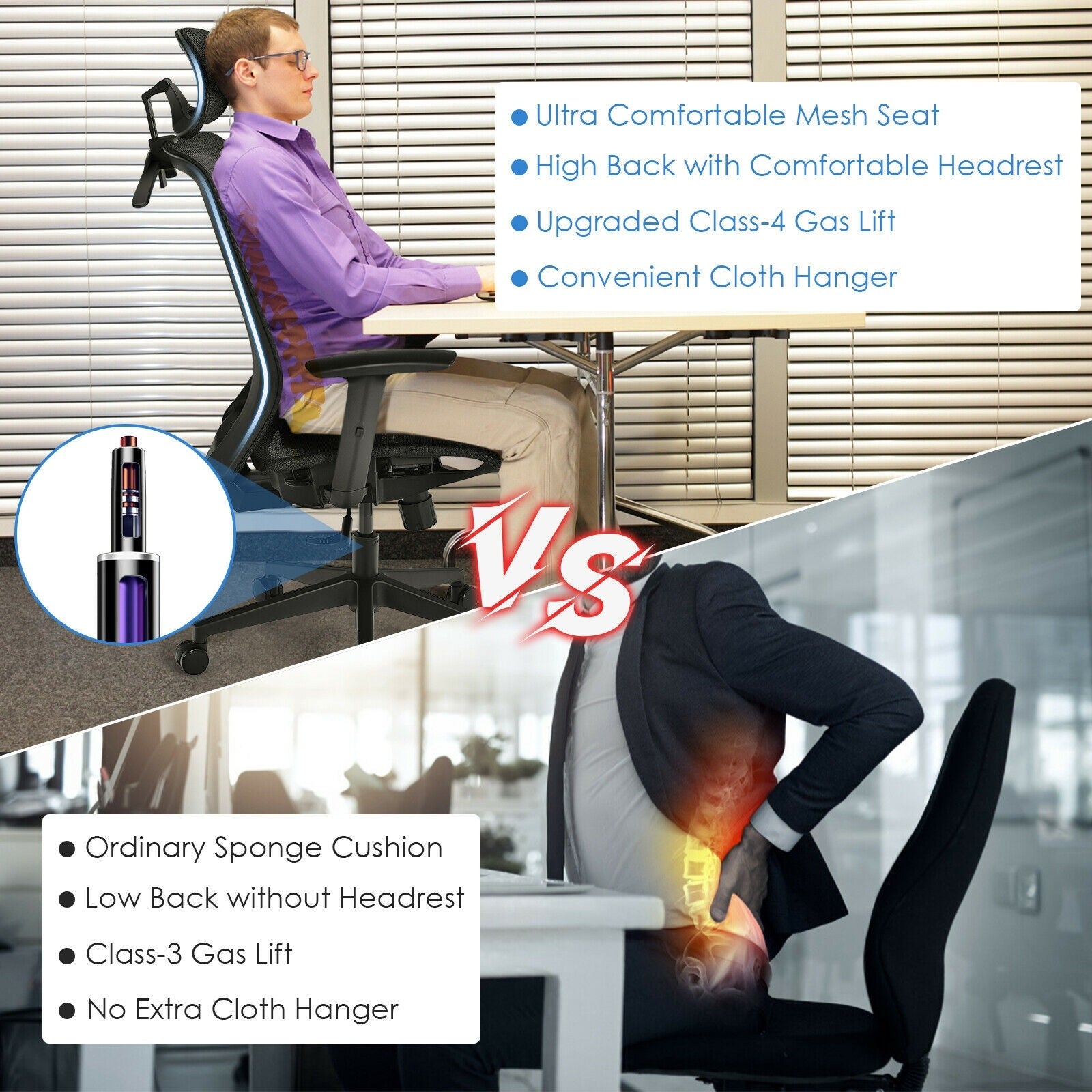 Mesh Office Chair, Ergonomic Office Chair with Headrest