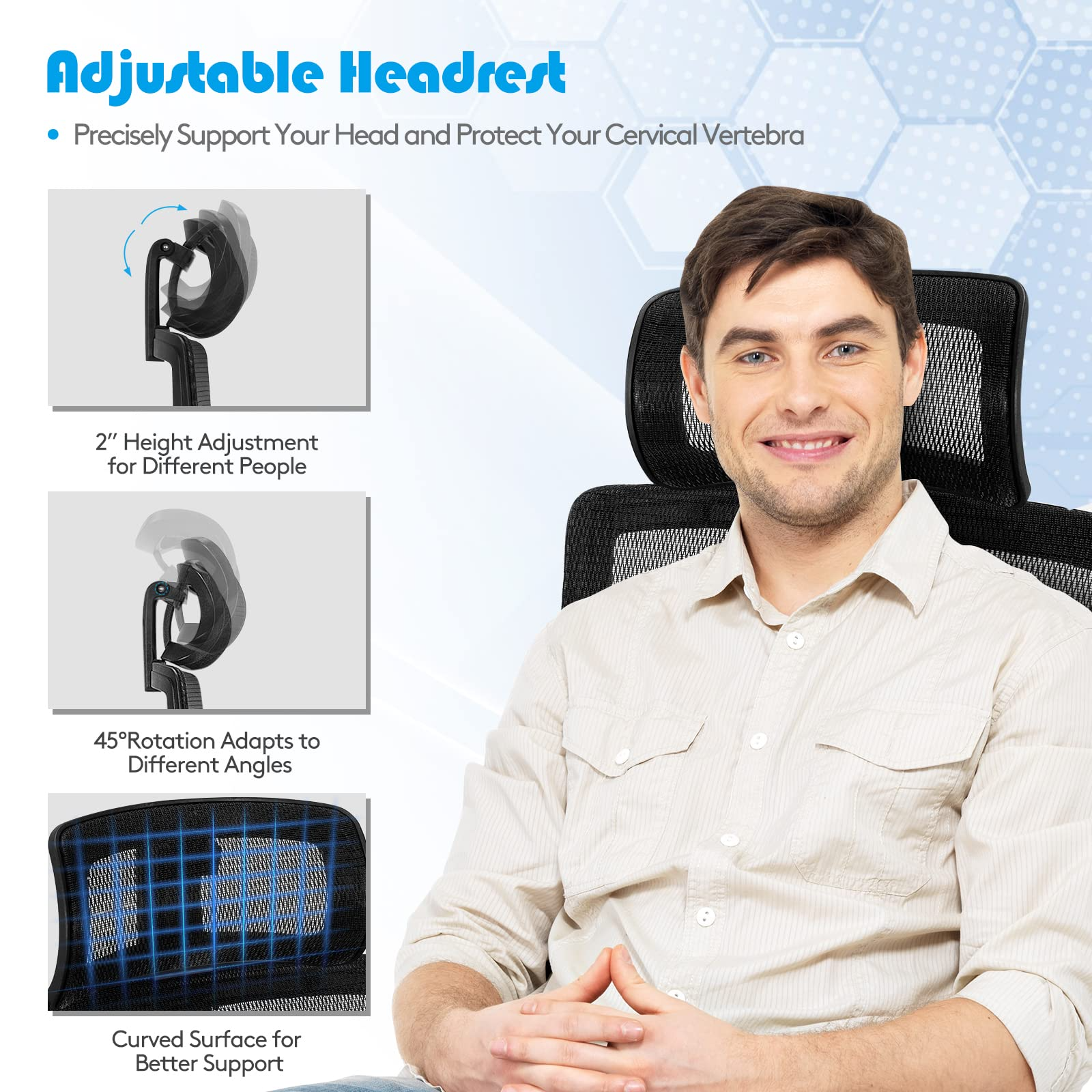 Giantex High-Back Mesh Executive Chair, with Adjustable Headrest, 3D Armrest, Lumbar Support, Reclining Backrest